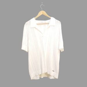 CALVIN KLEIN White Waffle-knit/Crochet-knit Men's Polo Shirt